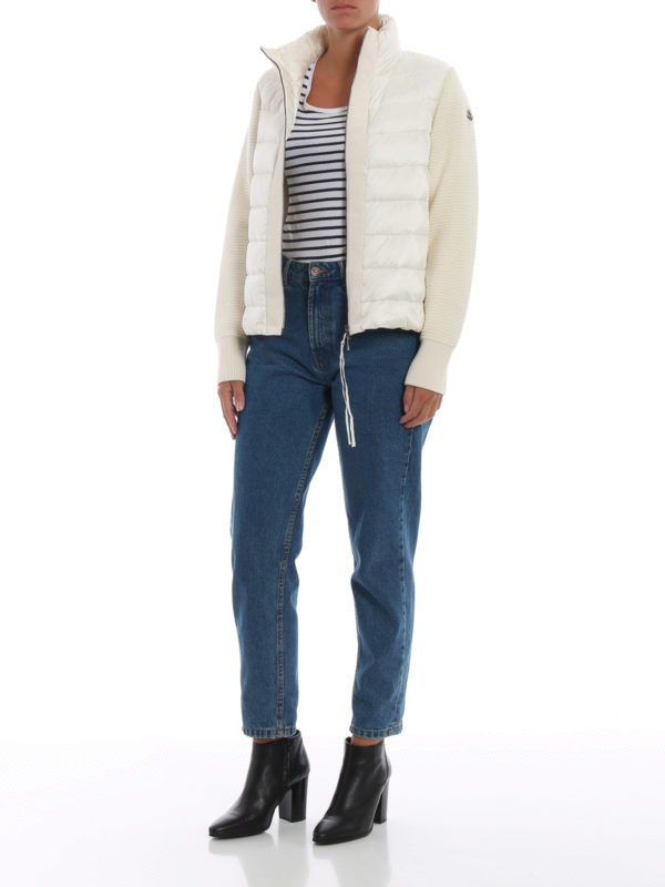 MONCLER: padded jackets online - Knit wool sleeved puffer jacket