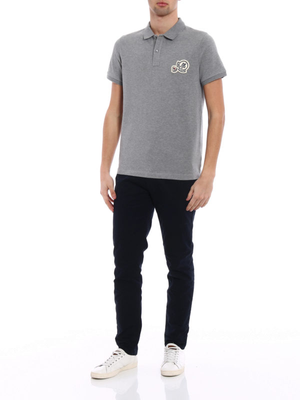 MONCLER: polo shirts online - Logo patch grey cotton polo shirt