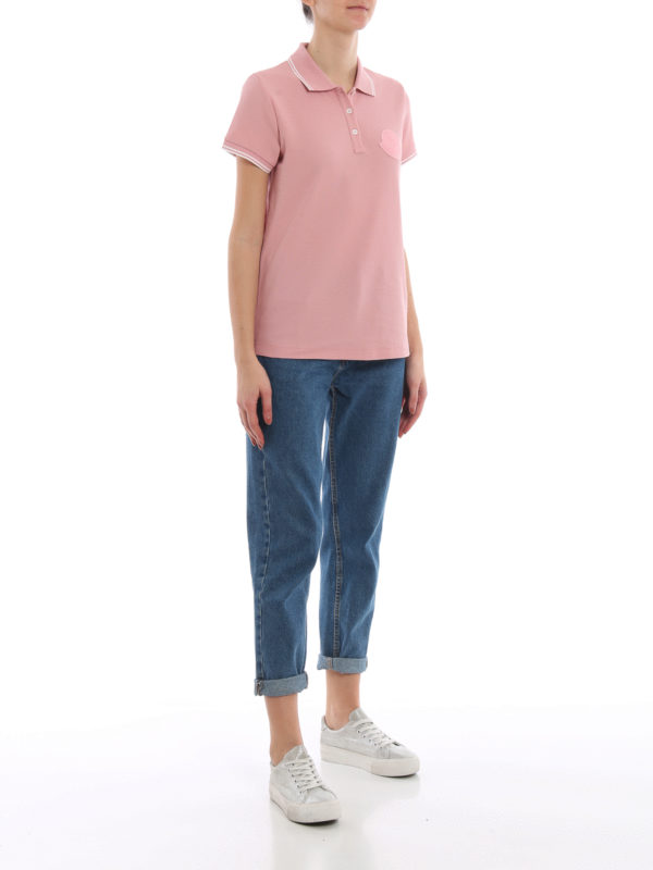 MONCLER: polo shirts online - Pink cotton and tonal logo patch polo shirt