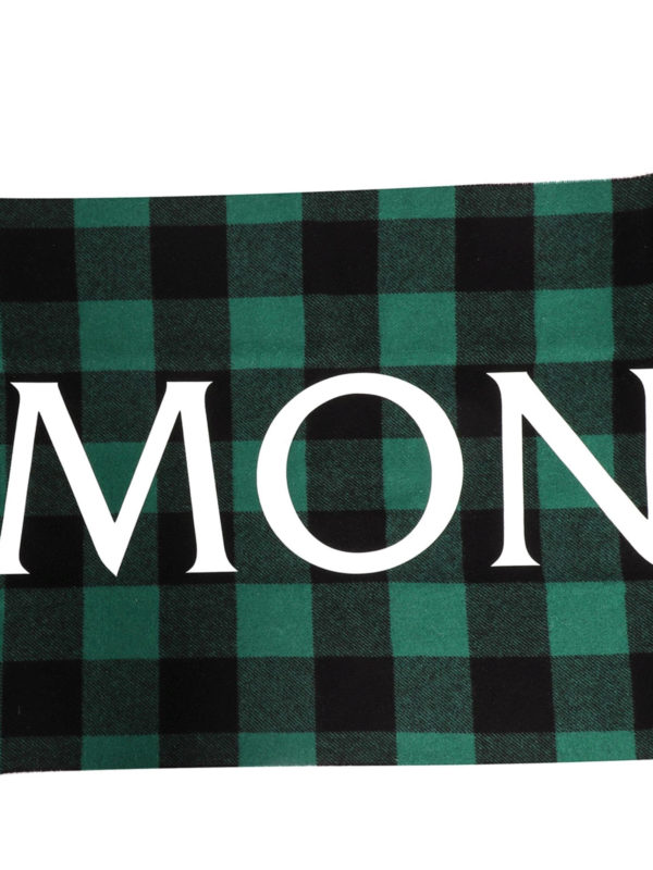 MONCLER: scarves online - Logo print checked scarf