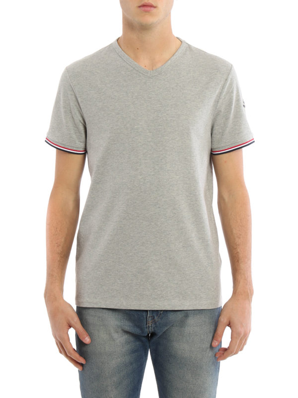 Moncler Stretch cotton V-neck T-shirt - Grey|C1091810080087296984
