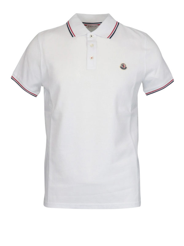 MONCLER: polo shirts - Logo patch piqué polo shirt