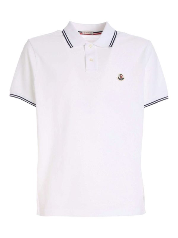 MONCLER: polo - Polo bianca con patch logo