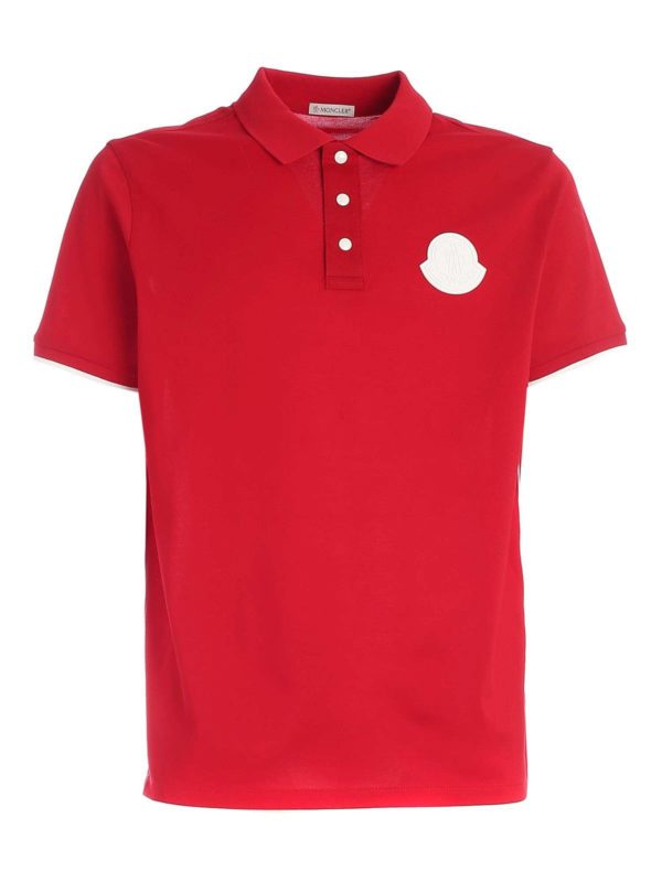 MONCLER: polo shirts - Maxi logo patch polo shirt in red