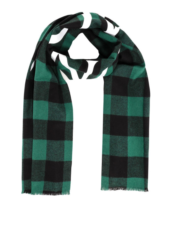 MONCLER: scarves - Logo print checked scarf