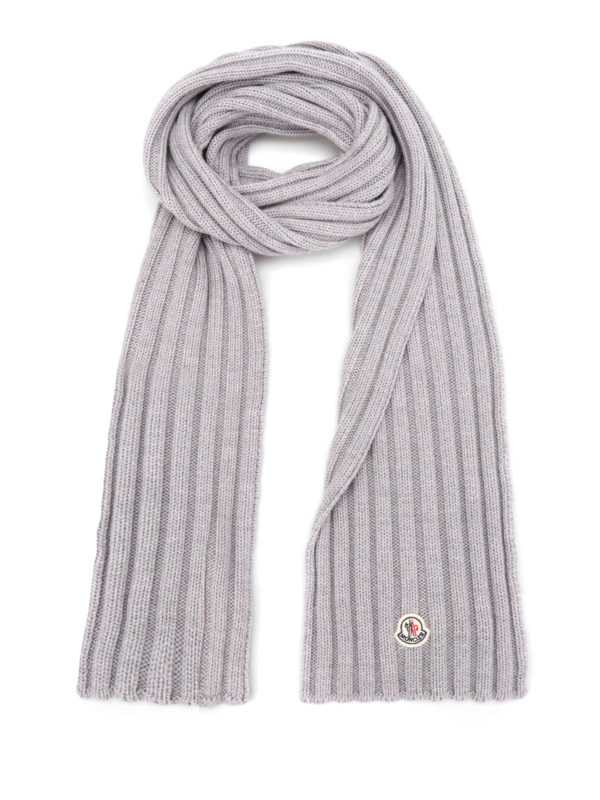 MONCLER: scarves - Rib knitted virgin wool scarf
