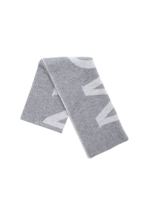 MONCLER: scarves - Wool blend logo scarf