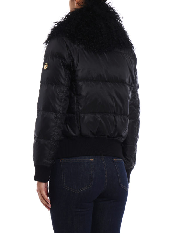Mongolian fur collar puffer jacket shop online: MICHAEL KORS
