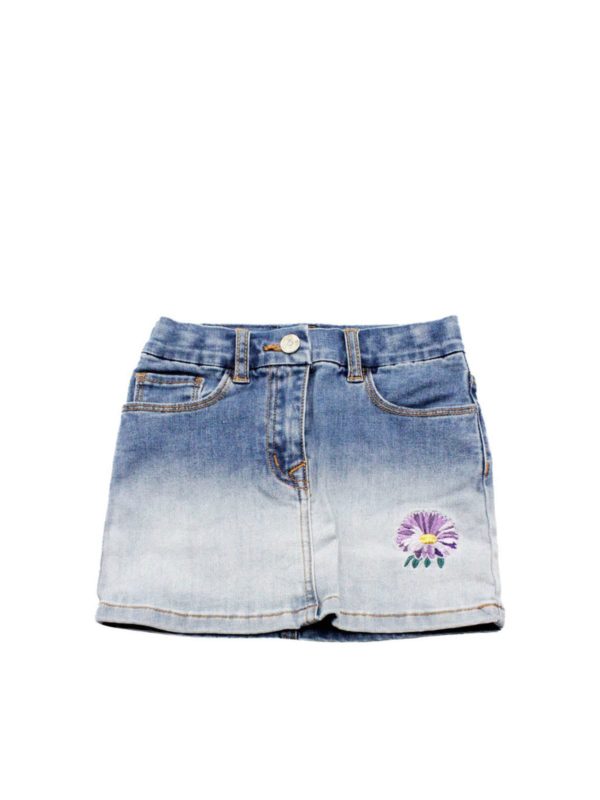 MONNALISA: skirts - Flower embroidery denim skirt in blue