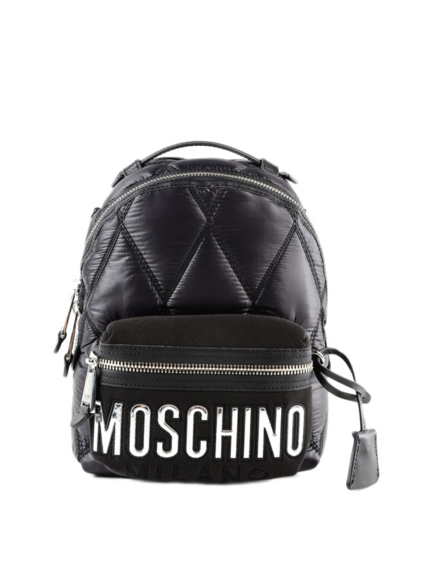 MOSCHINO: backpacks - Silver logo patch detailed nylon backpack