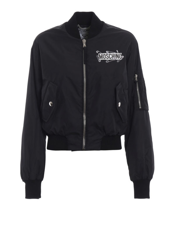 MOSCHINO: bombers - Logo print bomber jacket