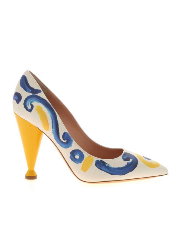 MOSCHINO: court shoes - Majolica print pumps in ice color