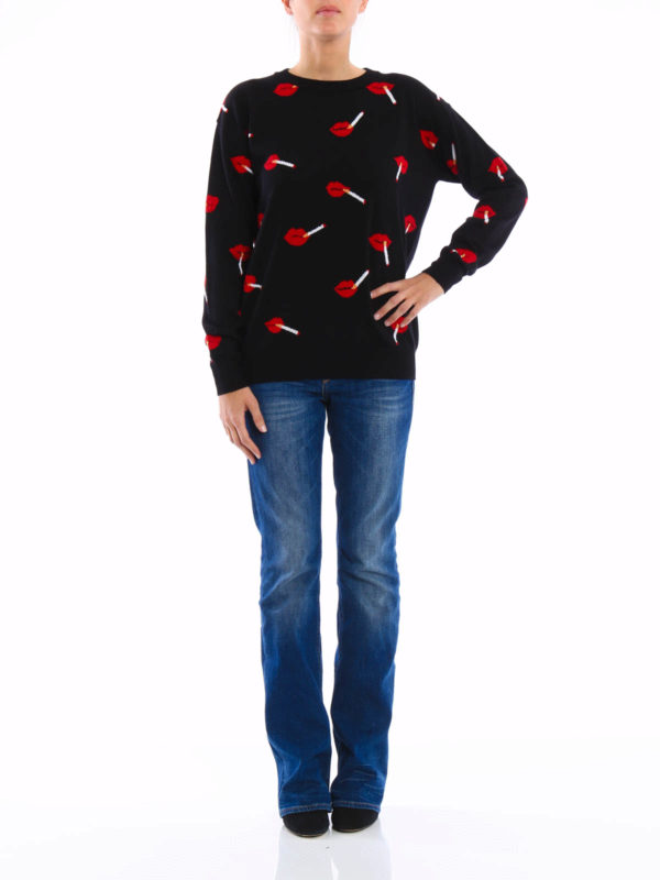 MOSCHINO COUTURE: crew necks online - Lips pattern wool pullover