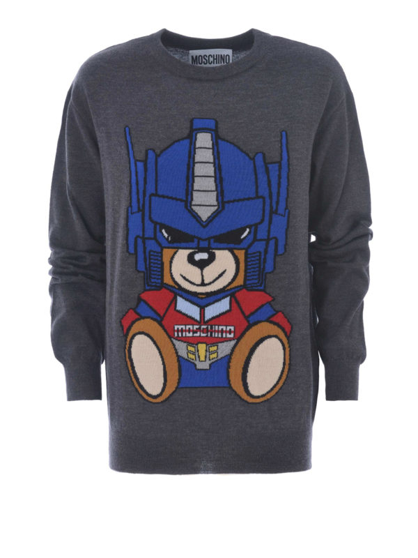 MOSCHINO: Suéteres con cuello pico - Transformers Bear - Gris Oscuro