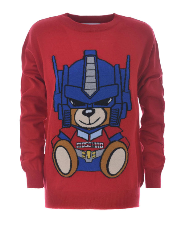 MOSCHINO: Strickpullover mit Rundhalsausschnitt - Rundhalspullover - Rot