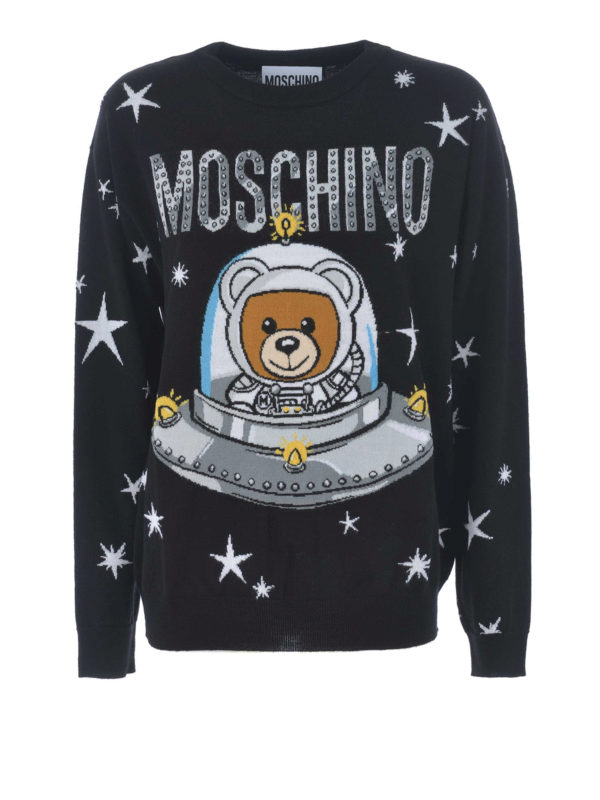 MOSCHINO: Strickpullover mit Rundhalsausschnitt - Rundhalspullover - Schwarz