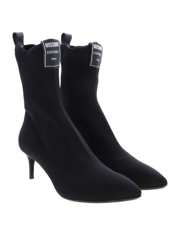MOSCHINO: ankle boots online - Logo label pointed ankle boots in black