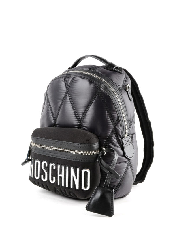 MOSCHINO: backpacks online - Silver logo patch detailed nylon backpack