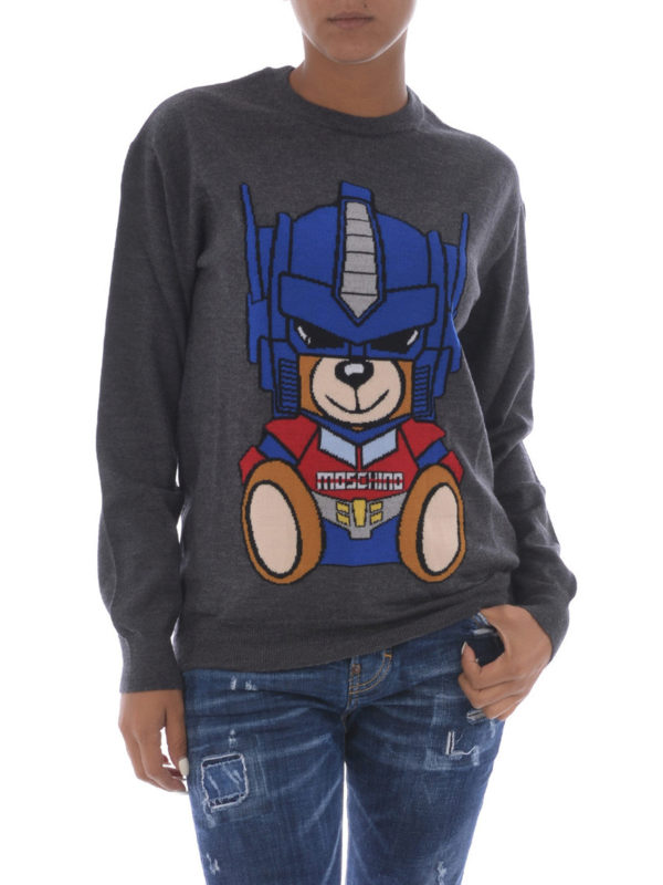 MOSCHINO: Suéteres con cuello pico online - Transformers Bear - Gris Oscuro