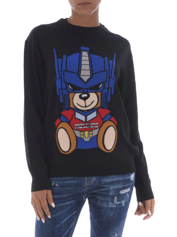 MOSCHINO: Suéteres con cuello pico online - Transformers Bear - Negro
