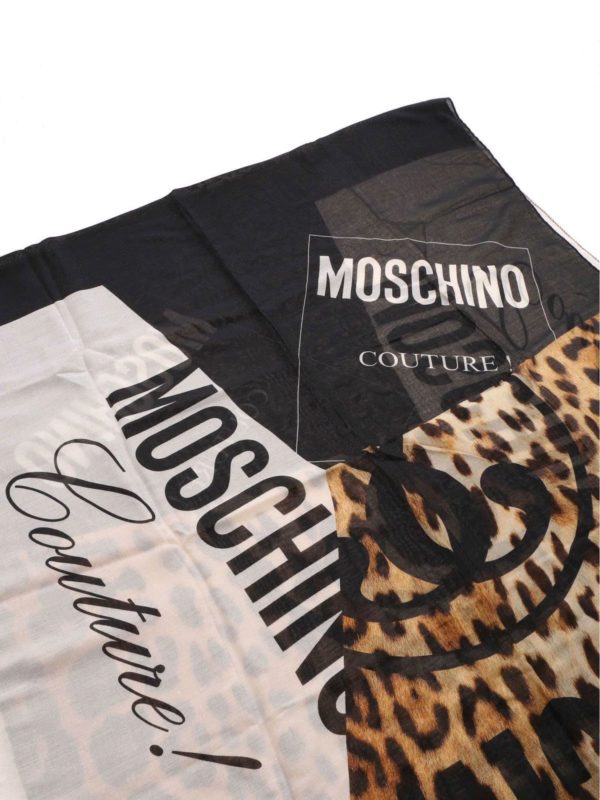 MOSCHINO: scarves online - Colorblock pashmina in white and animal print