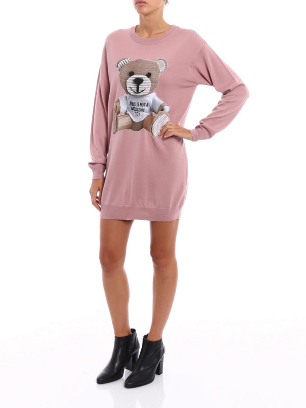 MOSCHINO: short dresses online - Bear patch knit wool dress
