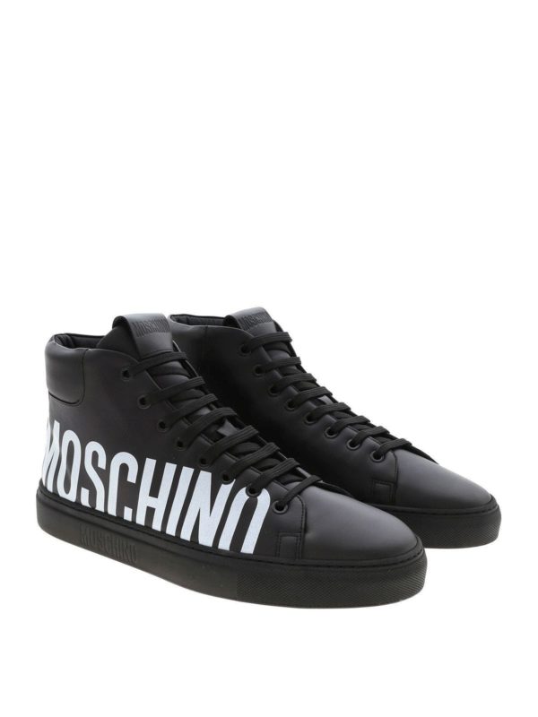 MOSCHINO: trainers online - Logo print leather sneakers