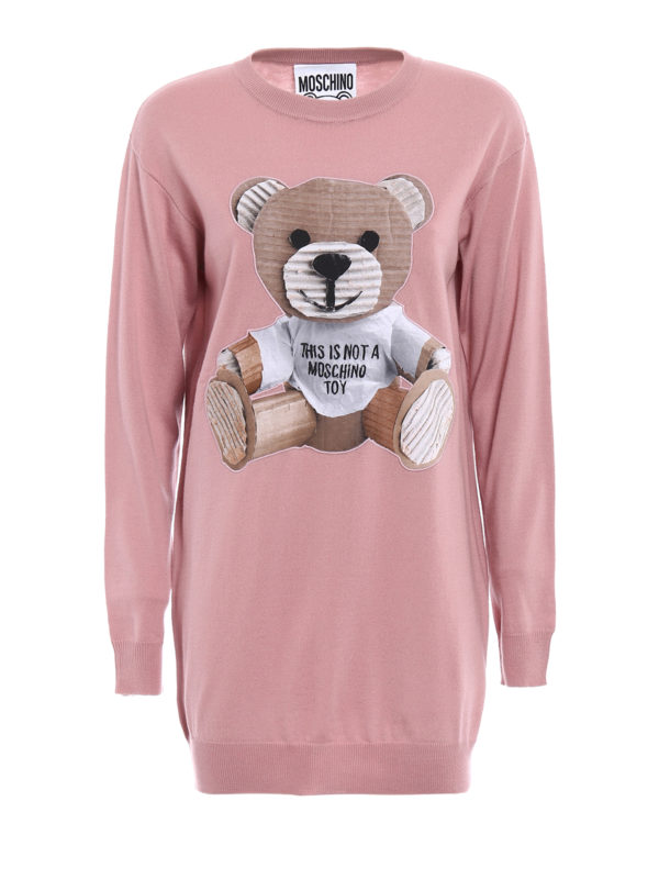 MOSCHINO: short dresses - Bear patch knit wool dress