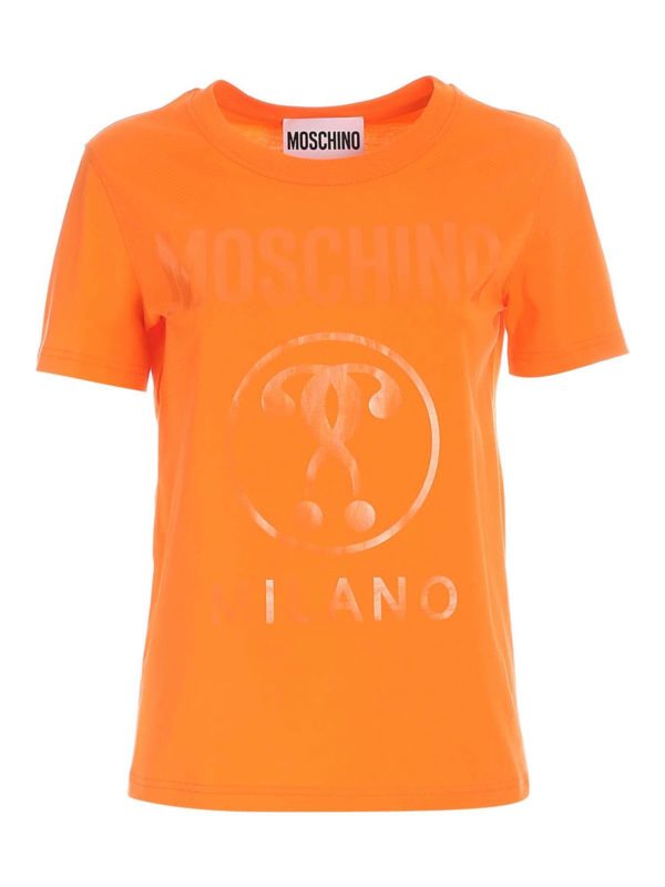 MOSCHINO: t-shirts - Double Question Mark T-Shirt in orange