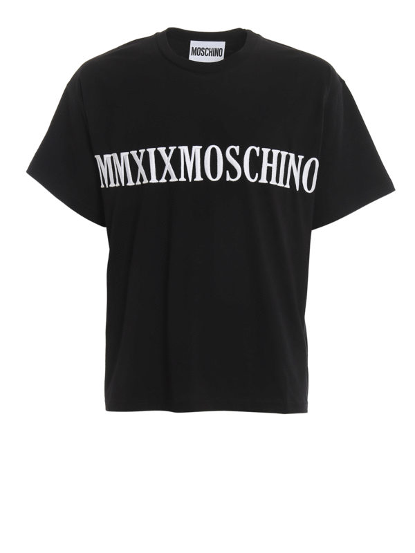MOSCHINO: t-shirt - T-shirt nera con logo ricamato