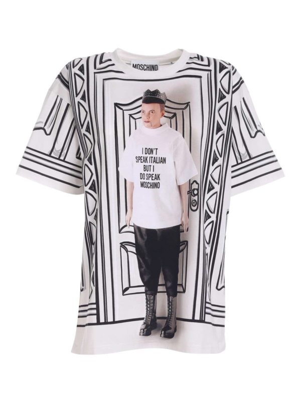 MOSCHINO: t-shirts - Printed T-shirt in black and white