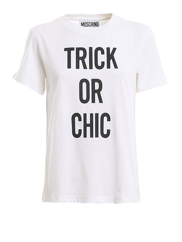 MOSCHINO: t-shirts - Trick Or Chic printed jersey T-shirt