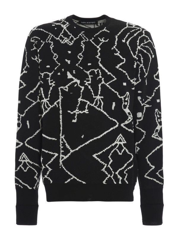 NEIL BARRETT: crew necks - Geometrical intarsia crew neck