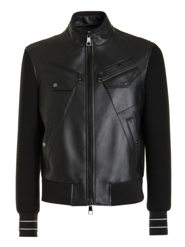 NEIL BARRETT: leather jacket - Leather front bomber jacket
