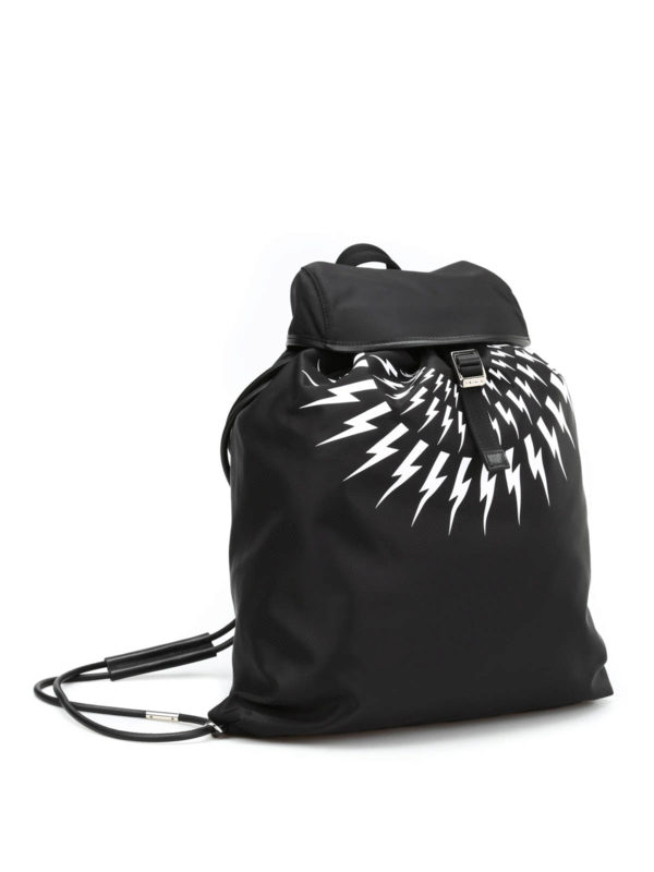 NEIL BARRETT: backpacks online - Bolt print nylon flat backpack