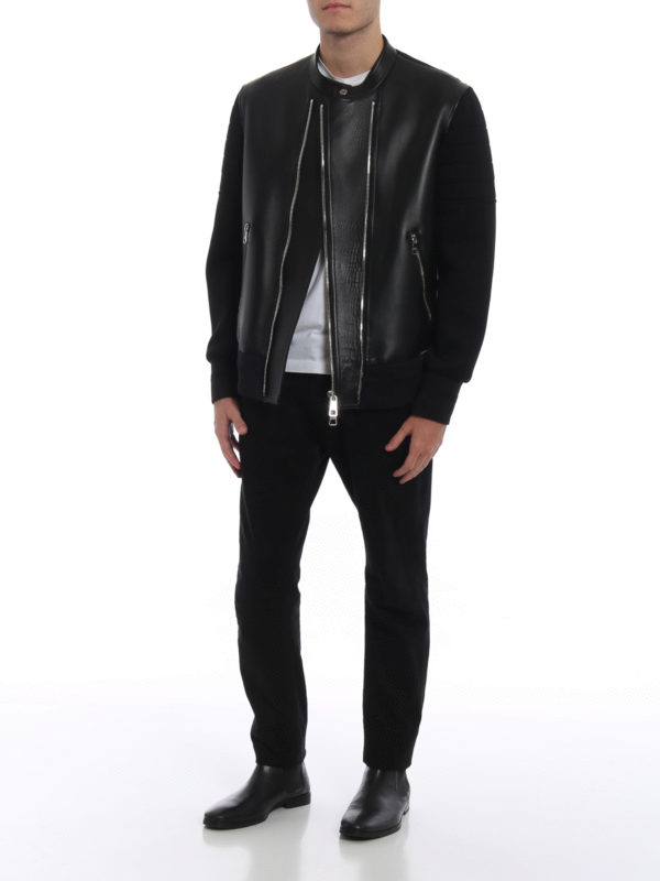 Neil Barrett Scuba effect and leather skinny jacket|BPE555CH703C01