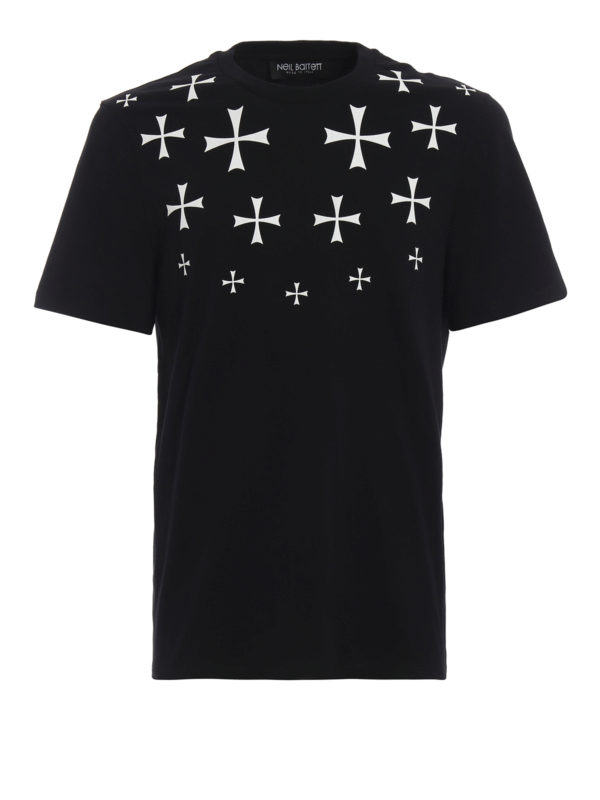 Neil Barrett Archive レイヤードTシャツ sullen Neil Barrett Cross relief print T-shirt - Black|BJT435FH535S524