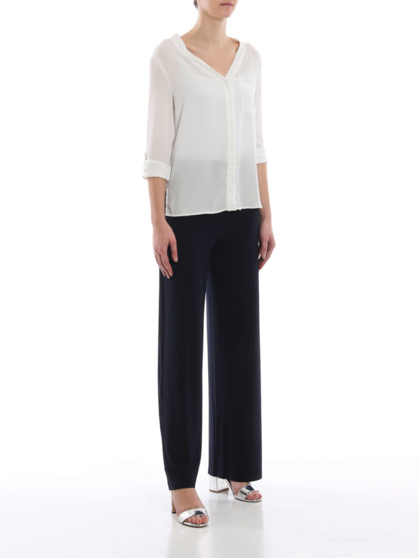 Norma Kamali: casual trousers online - Dark blue stretch fabric trousers