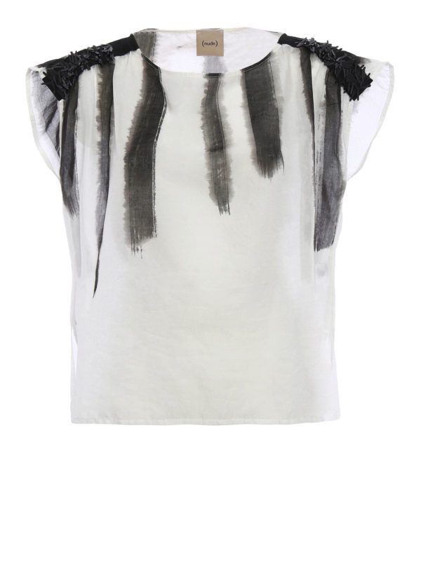 Nude: t-shirt - T-shirt semitrasparente rigata