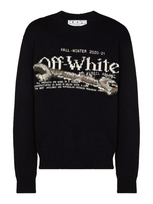 OFF-WHITE: Strickpullover mit Rundhalsausschnitt - Rundhalspullover - Schwarz