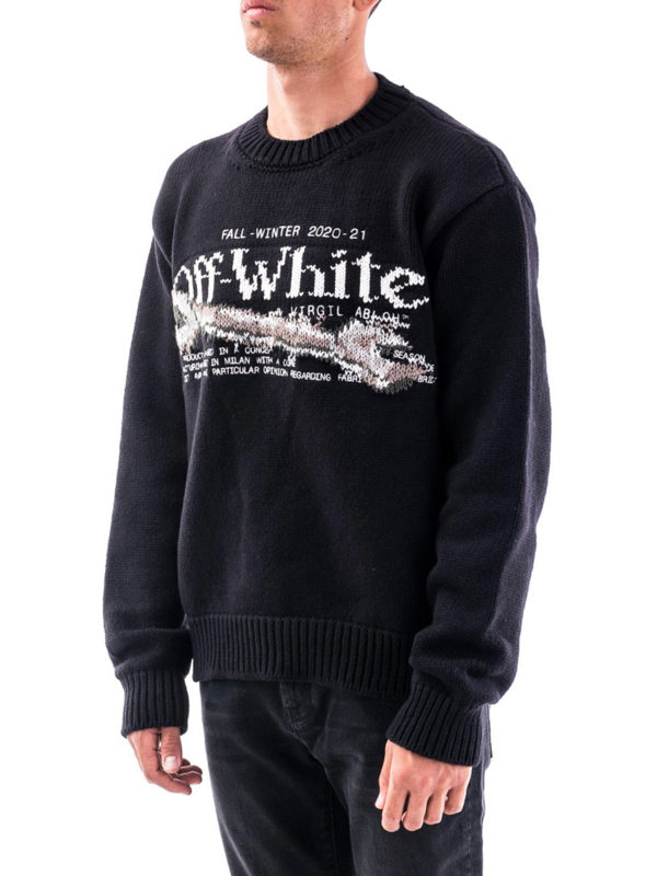 OFF-WHITE: Strickpullover mit Rundhalsausschnitt online - Rundhalspullover - Schwarz