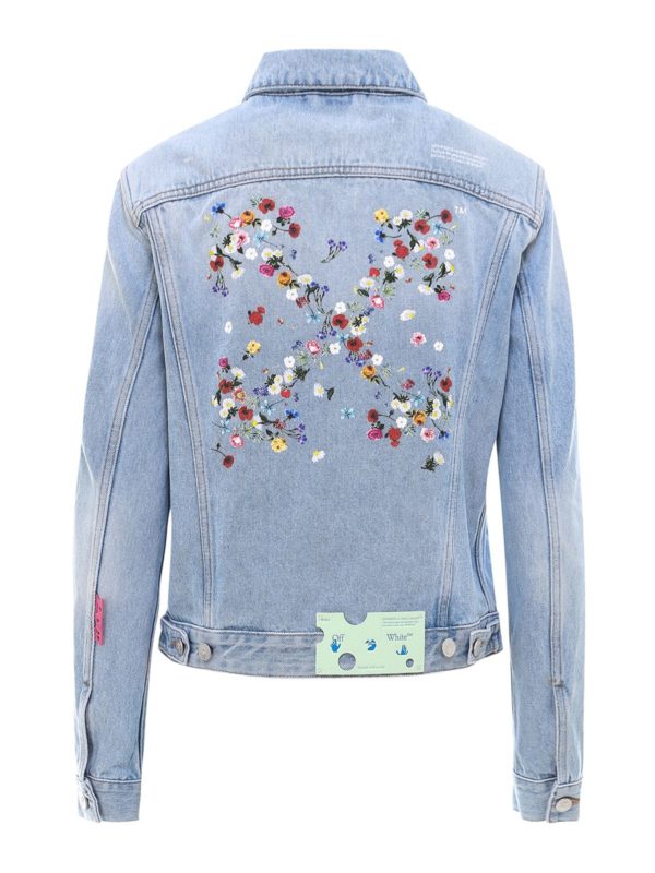 OFF-WHITE: denim jacket online - Floral Arrow logo denim jacket