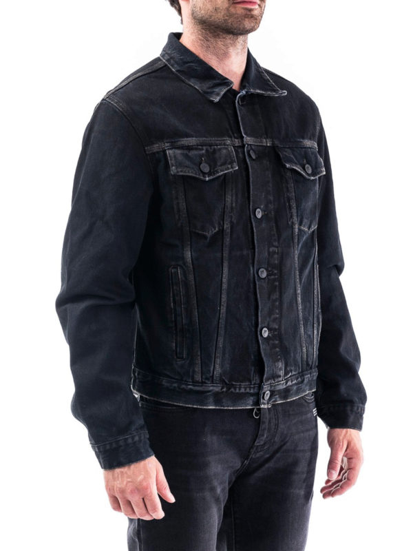 OFF-WHITE: denim jacket online - Stencil denim jacket