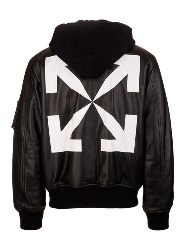 OFF-WHITE: leather jacket online - Arrow leather bomber jacket