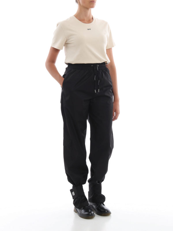 OFF-WHITE: tracksuit bottoms online - Black nylon joggers