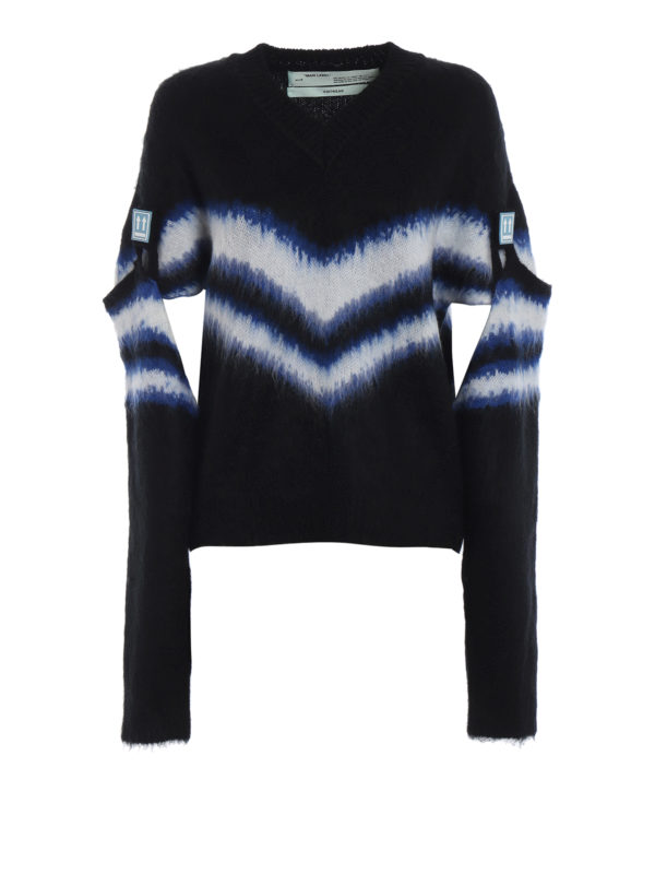 OFF-WHITE: Strickpullover mit V-Ausschnitt - V-Pullover - Schwarz