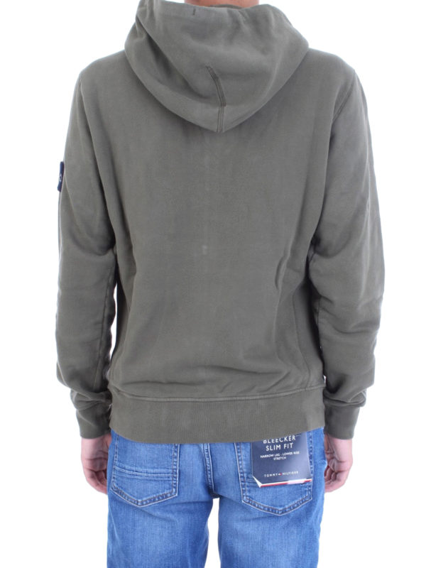 Olive green cotton hoodie shop online: STONE ISLAND