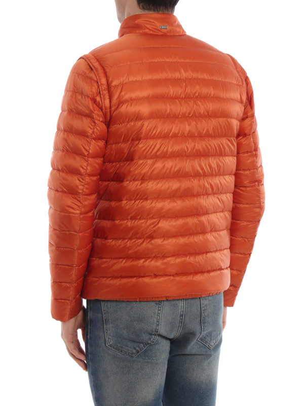 Orange puffer jacket with removable sleeves shop online: HERNO