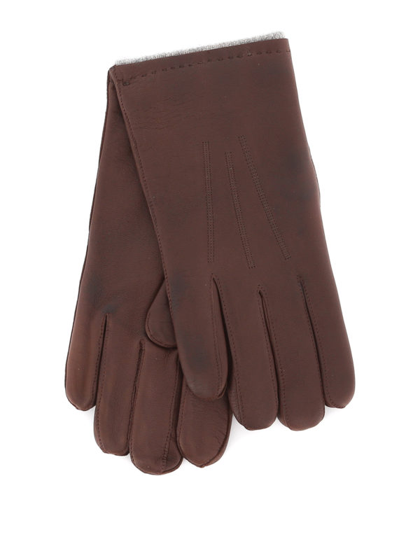 ORCIANI: gloves - Nappa Wrinkled brown gloves
