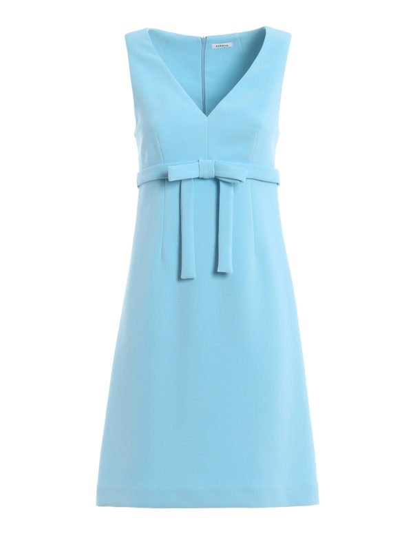 Knee length dresses P.A.R.O.S.H. - Poloxy light blue dress with bow ...